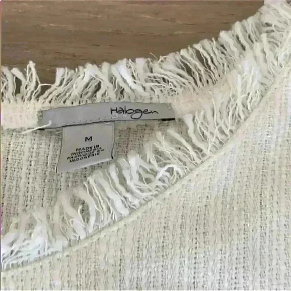 NWOT HALOGEN Cotton/Linen Fringe Sleeveless Top tie waist Sz M - Picture 2 of 5